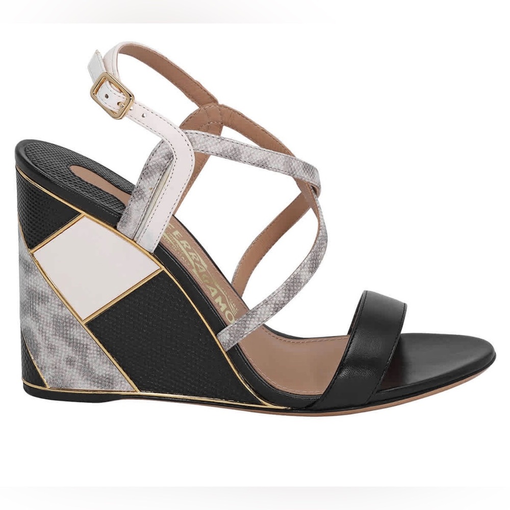 Ferragamo Nero lamb calf lizard sandles